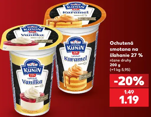 Kunin ochutená smotana na šľahanie 27 % – vanilka