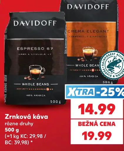 Davidoff zrnková káva, rôzne druhy