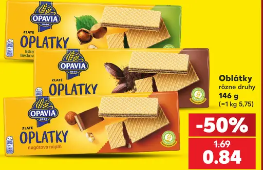 Opavia Zlaté Oplatky – lieskové, kakaové a nugátové oblátky, rôzne druhy