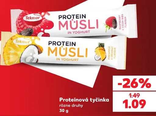 Tekmar Proteínová tyčinka Protein Müsli in Yoghurt, malina a kakaové nibsy
