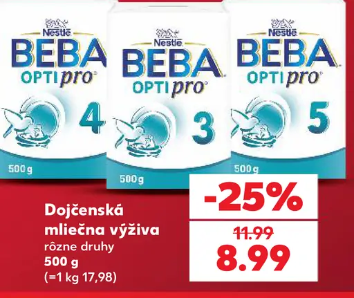 Nestlé Beba Optipro dojčenská mliečna výživa, rôzne druhy