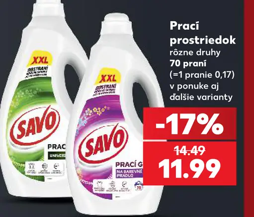 Savo prací prostriedok, rôzne druhy