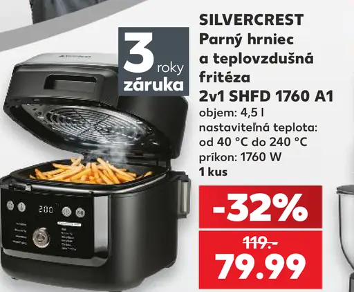 Silvercrest Parný hrniec a teplovzdušná fritéza 2 v 1 SHFD 1760 A1