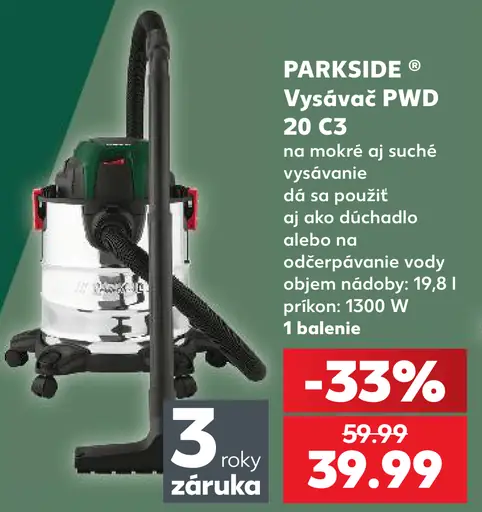 PARKSIDE Vysávač PWD 20 C3 na mokré aj suché vysávanie
