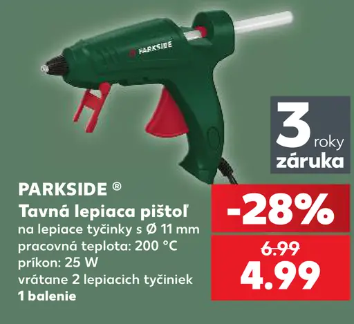 Parkside tavná lepiaca pištoľ na lepiace tyčinky Ø 11 mm
