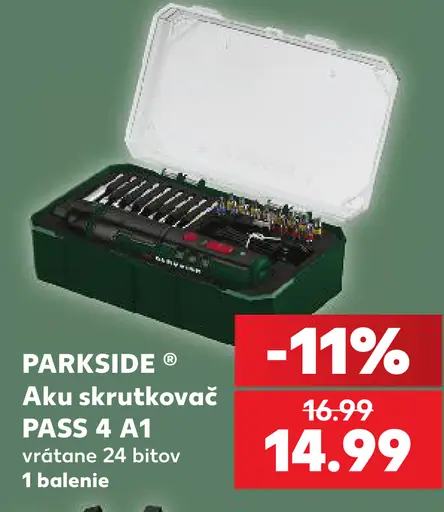 Parkside aku skrutkovač PASS 4 A1 vrátane 24 bitov