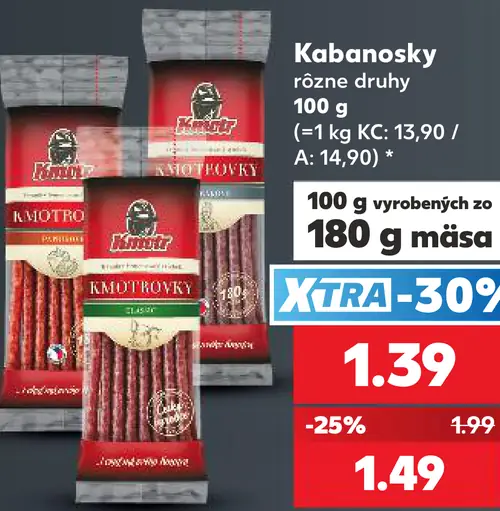 K-Classic kabanosky, rôzne druhy
