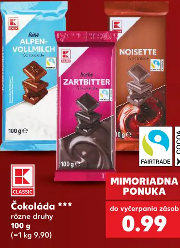 K-Classic čokoláda rôzne druhy