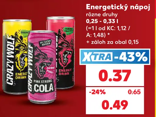 Crazy Wolf energetický nápoj, Cola a Pink Strong