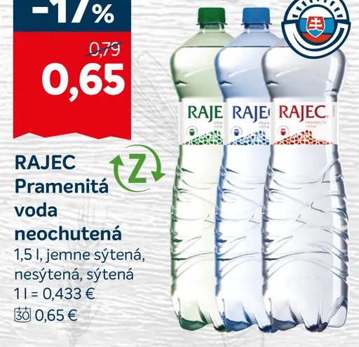 RAJEC Pramenitá voda neochutená