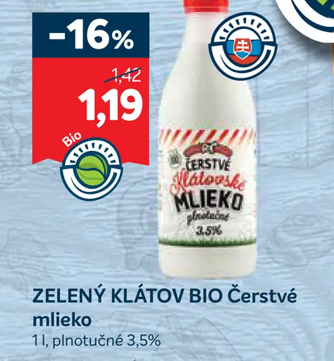 ZELENÝ KLÁTOV BIO Čerstvé mlieko