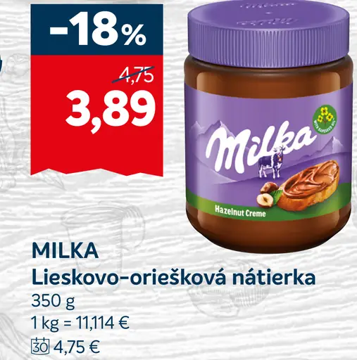 MILKA lieskovo-orieškova nátierka