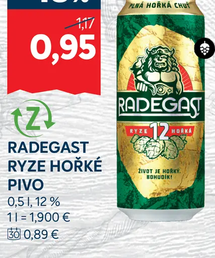 Radegast Rýdze Hořké pivo plechovka