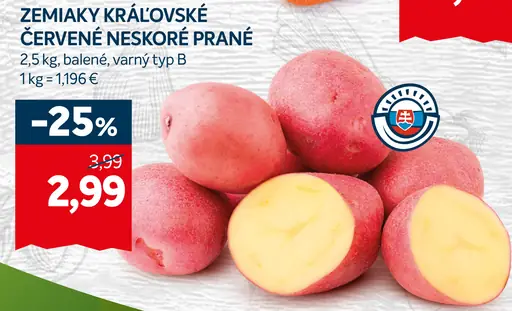 Zemiaky kráľovské červené neskoré prané