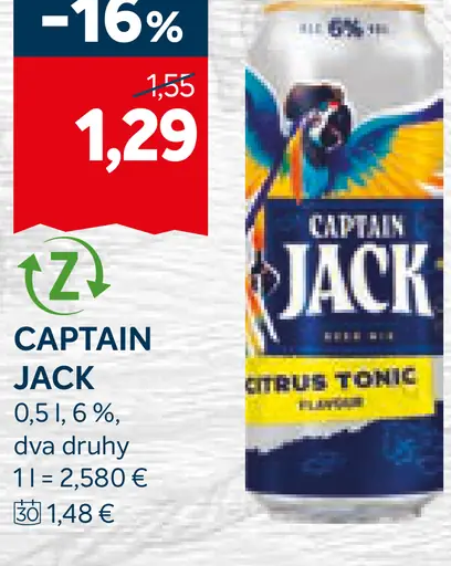 Captain Jack Citrus Tonic Pivo plechovka