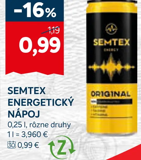 Semtex energetický nápoj rôzne druhy