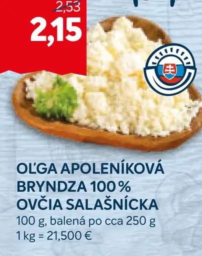 Ol’ga Apoleníková Bryndza 100% ovčia salašnícka