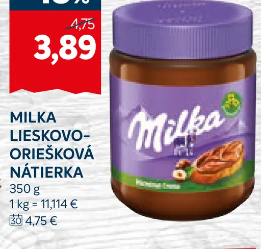 Milka Lieskovooriešková nátierka