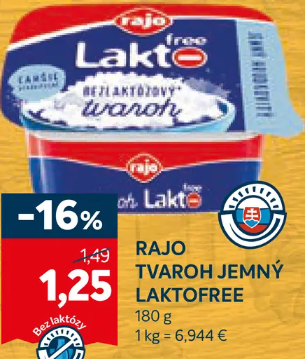 RAJO Tvaroh jemný Laktófree