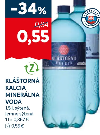 Kláštorná Kalcia minerálna voda