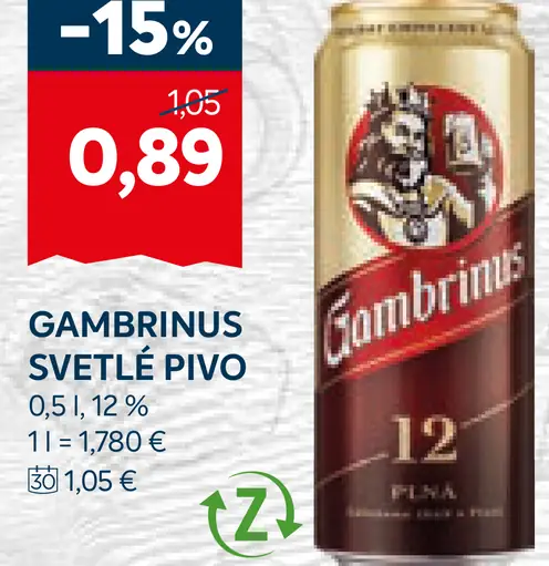 Gambrinus svetlé pivo plechovka