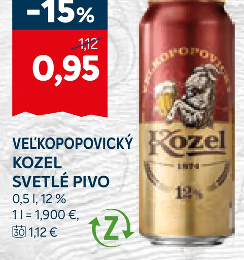 Velkopopovický Kozel svetlé pivo plechovka