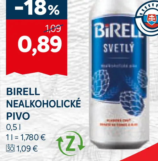 Birell Svetlý nealkoholické pivo plechovka