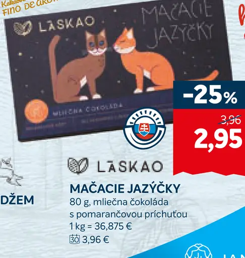 Láska mačacie jazýčky mliečna čokoláda s pomarančovou príchuťou