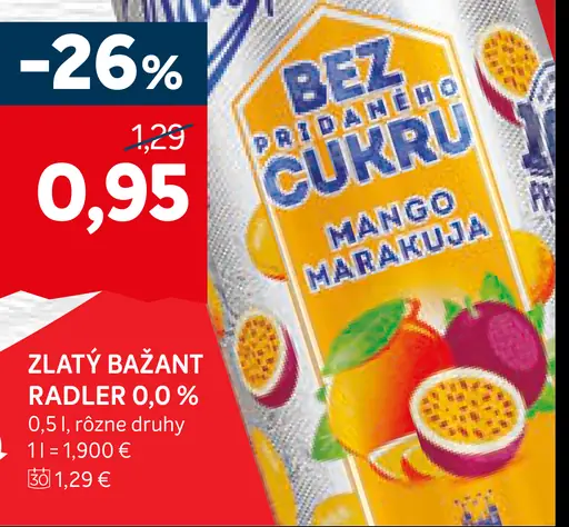 Zlatý Bažant radler 0,0 % plechovka