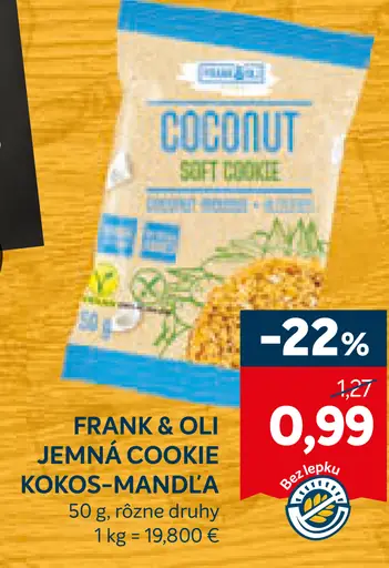 Frank & Oli jemná cookie kokos-mandľa