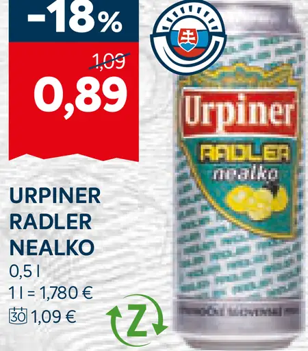Urpiner Radler nealko plechovka