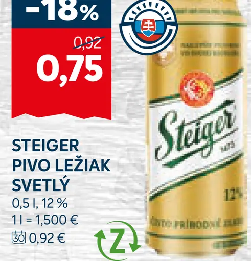 Steiger Pivo Ležiak Svetlý plechovka