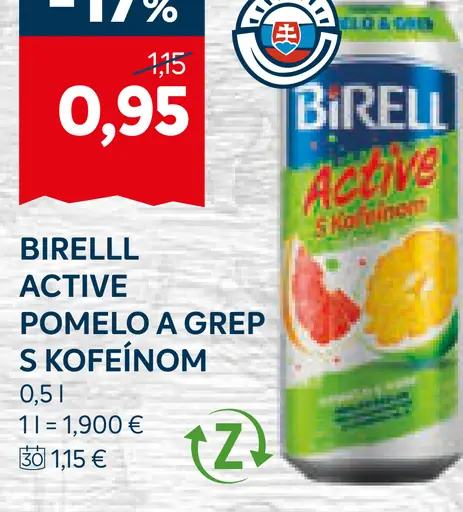 Birell Active Pomelo a grep s kofeínom