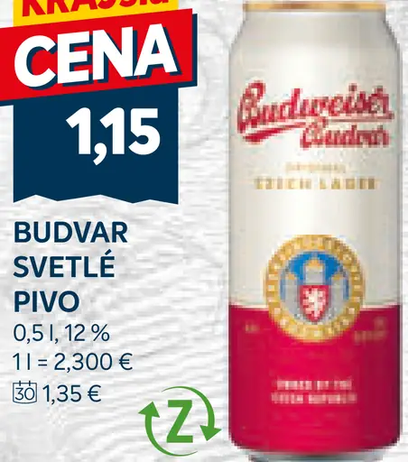 Budvar Výčepní svetlé výčapné pivo plechovka