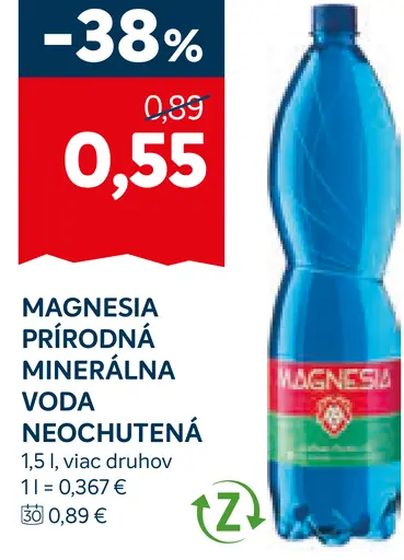 Magnesia Prírodná minerálna voda neperlivá