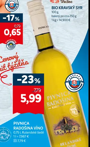 Pivnica Radošina Vino Rulandské šedé