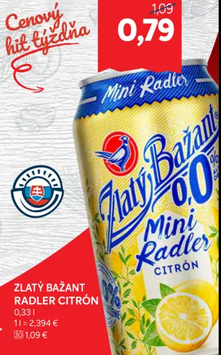 Zlatý Bažant Radler citron plechovka