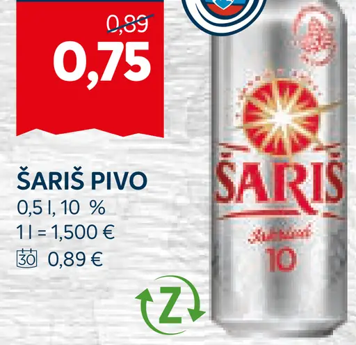 Šariš Svetlé pivo plechovka