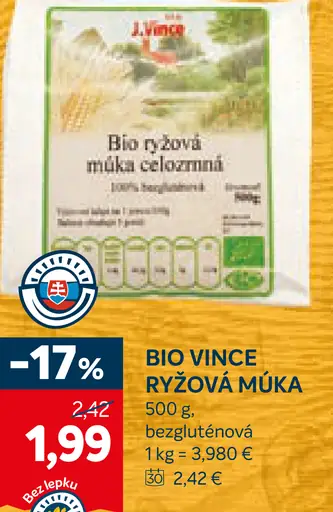 Bio Vince ryžová múka celozrnná
