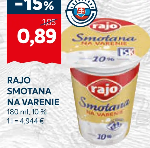 Rajo Smotana na varenie 10%
