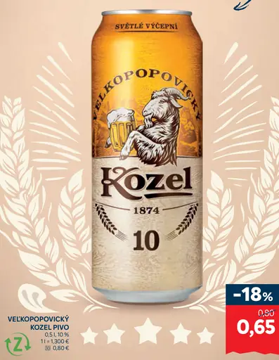 Velkopopovický Kozel pivo plechovka