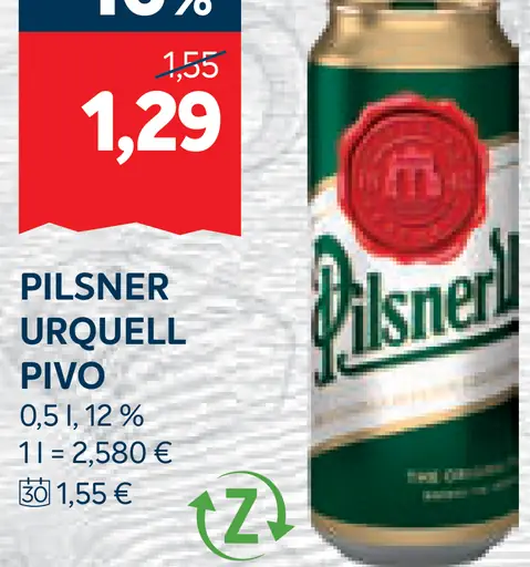 Pilsner Urquell pivo plechovka