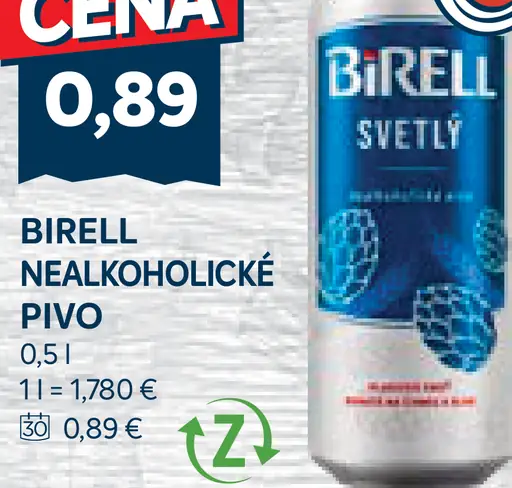 Birell Svetlý nealkoholické pivo plechovka