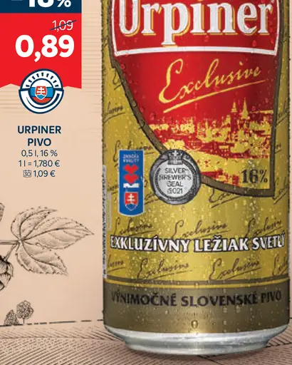 Urpiner Nealkoholické pivo plechovka