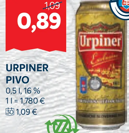 Urpiner Nealkoholické pivo plechovka