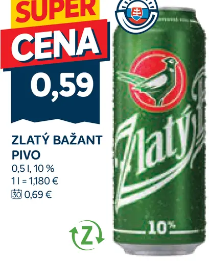 Zlatý Bažant Pivo plechovka