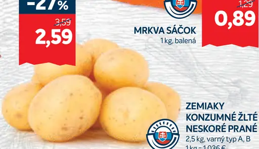 Zemiaky konzumné žlté neskoré prané