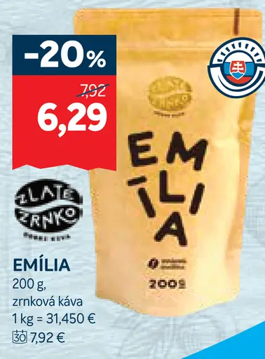 Zlaté Zrnko Emilia zrnková káva