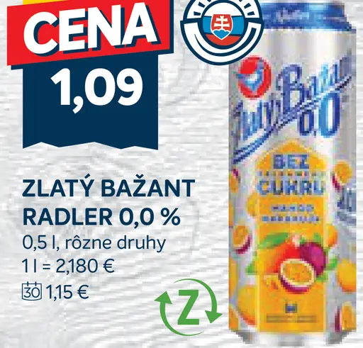 Zlatý Bažant radler plechovka