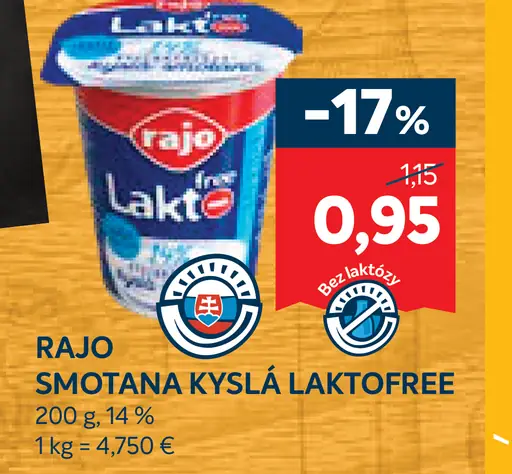 Rajo Smotana kyslá Laktofree
